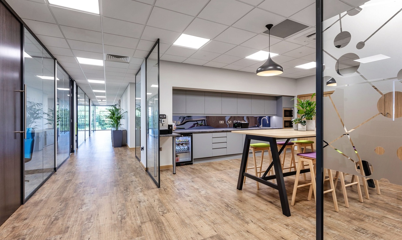 communal kitchen and sitting area near offices