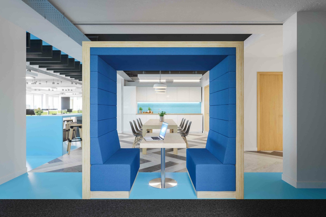 A render of a private working booth.